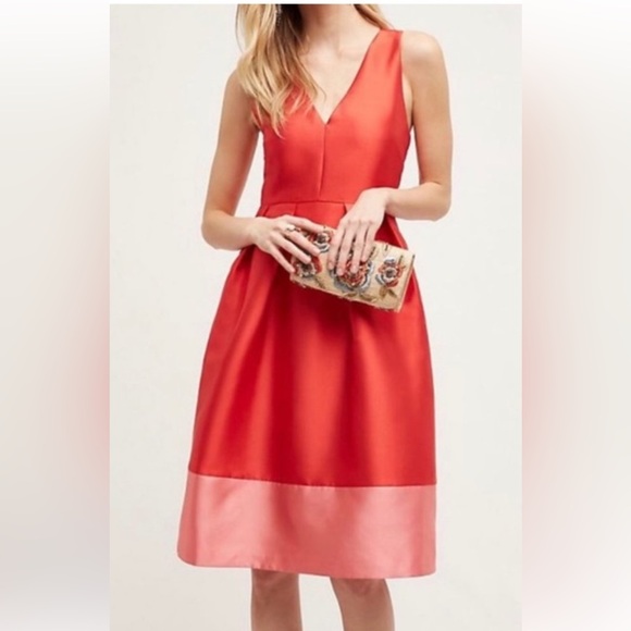 Anthropologie Dresses & Skirts - Anthropologie Maeve Parissa Red And Pink Block  Holiday Dress Size 8